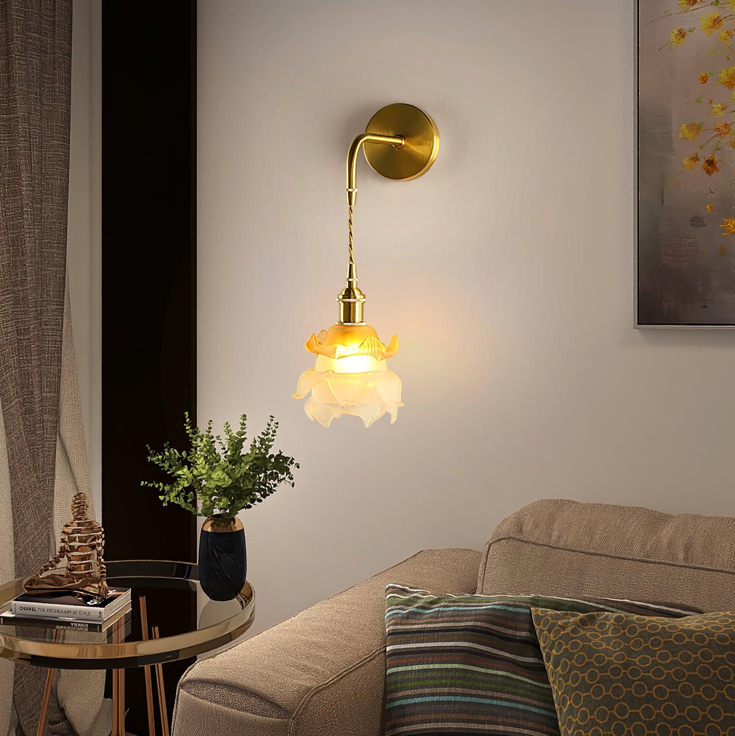 Laura Vintage Brass Wall Lamp with Matte White and Orange Distressed Glass Shade