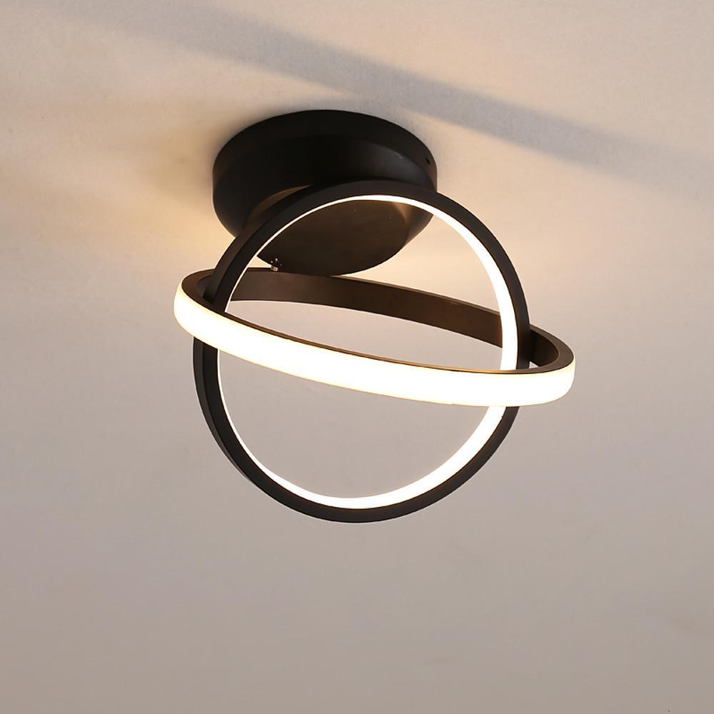 Modern Geometric Interlocking Ring LED Ceiling Light Black Flush Mount Fixture for Bedroom
