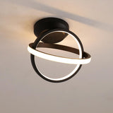 Modern Geometric Interlocking Ring LED Ceiling Light Black Flush Mount Fixture for Bedroom