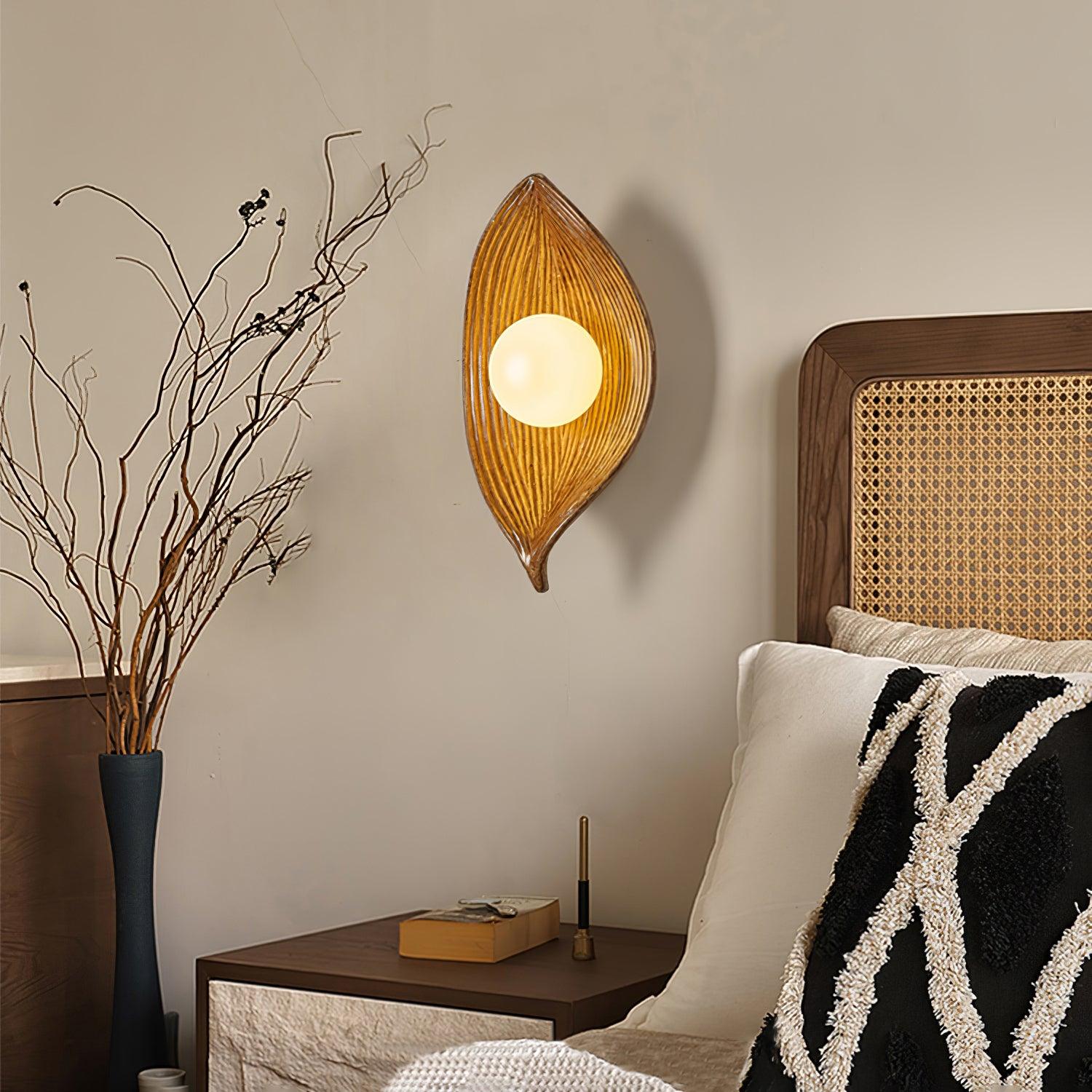 Leaf Canoe Organic Resin Wall Sconce Modern Textured Indoor Accent Lighting
