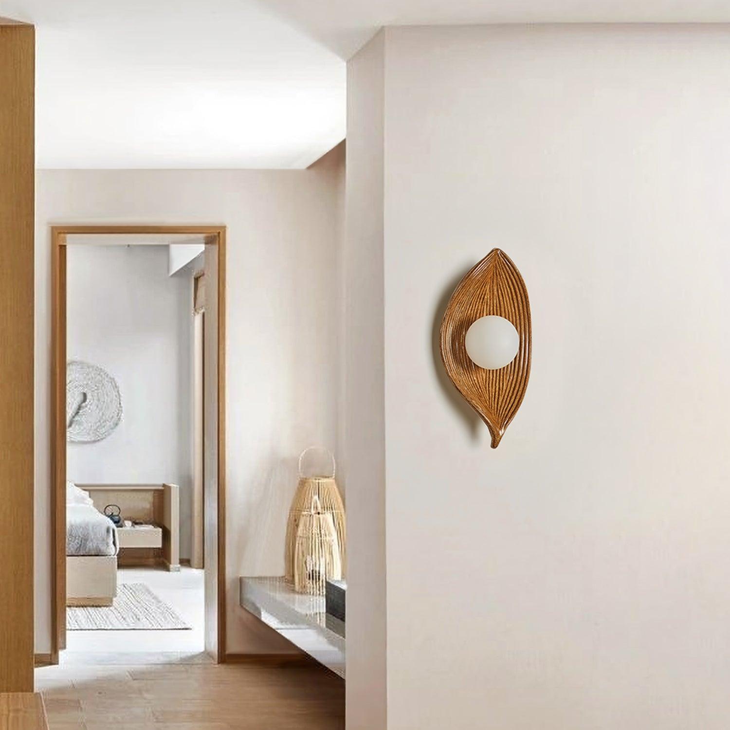 Leaf Canoe Organic Resin Wall Sconce Modern Textured Indoor Accent Lighting