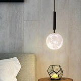 LED Acrylic Moon Texture Pendant Light Modern Cylinder Metal Hanging Lamp in Black and Gold