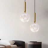 LED Acrylic Moon Texture Pendant Light Modern Cylinder Metal Hanging Lamp in Black and Gold