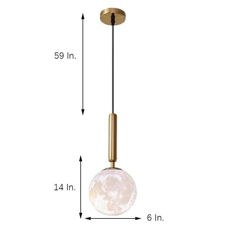 LED Acrylic Moon Texture Pendant Light Modern Cylinder Metal Hanging Lamp in Black and Gold