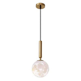 LED Acrylic Moon Texture Pendant Light Modern Cylinder Metal Hanging Lamp in Black and Gold