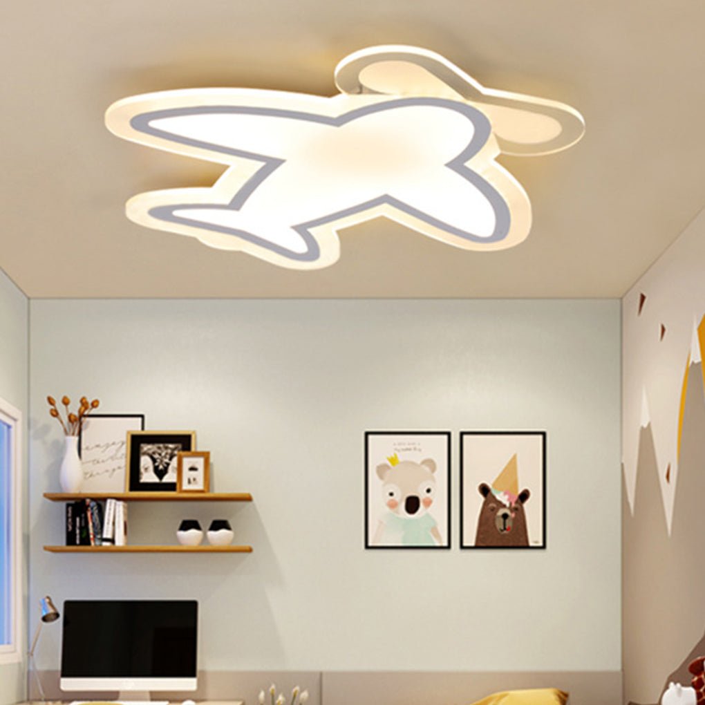 Modern LED Aircraft Flush Mount Ceiling Light White Iron Fixture for Kids Bedroom