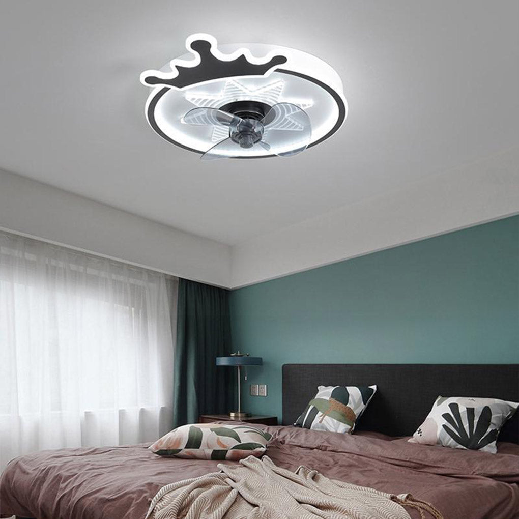 Modern 22 Inch Crown Ceiling Fan with LED Light and Remote for Kids Room Black and Gold