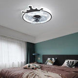 Modern 22 Inch Crown Ceiling Fan with LED Light and Remote for Kids Room Black and Gold
