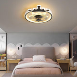 Modern 22 Inch Crown Ceiling Fan with LED Light and Remote for Kids Room Black and Gold