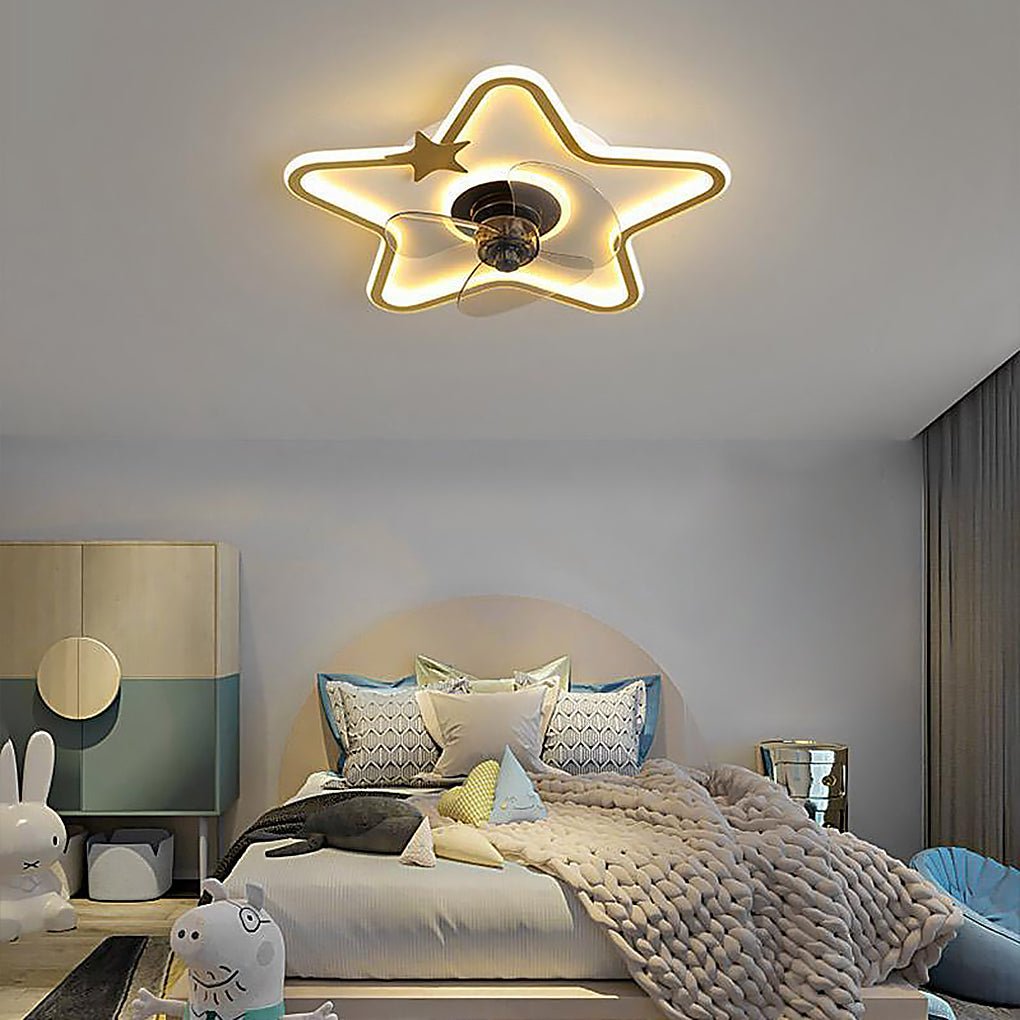 Modern Star Shaped Flush Mount Kids Ceiling Fan with LED Lighting and Remote Control