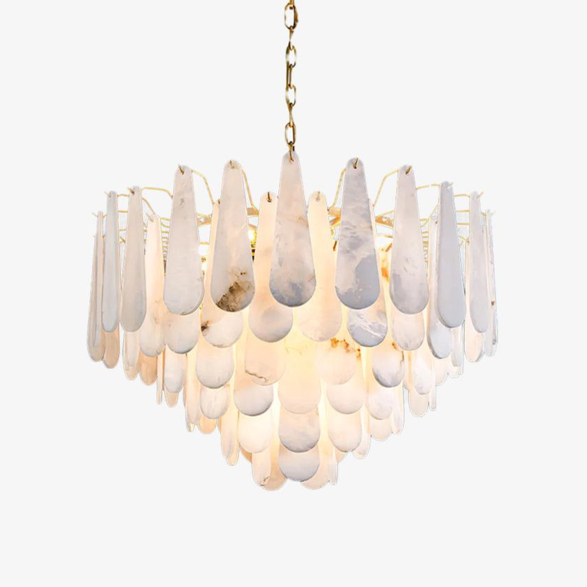 Leon Alabaster Crown Chandelier with Polished Brass Three Tier Design