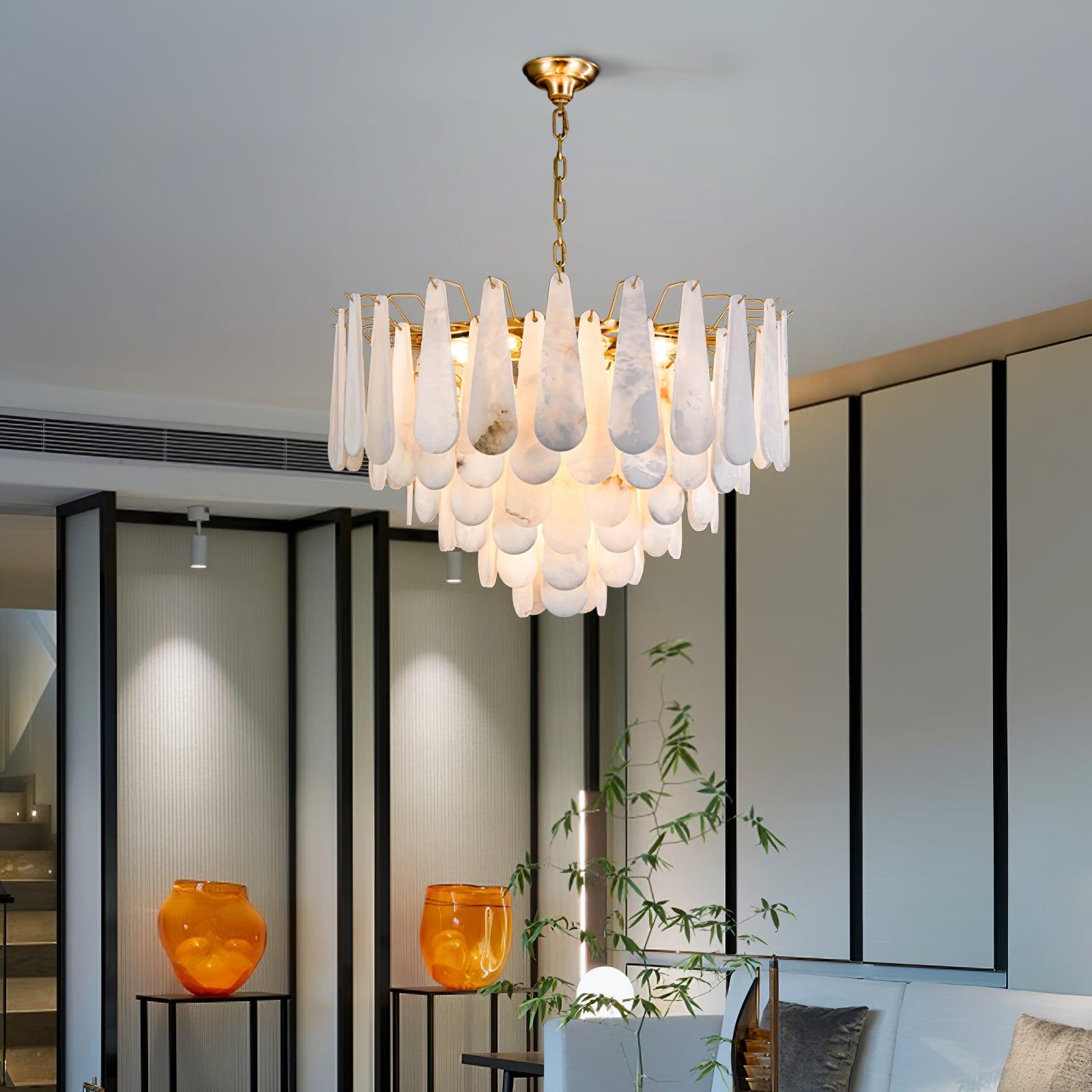 Leon Alabaster Crown Chandelier with Polished Brass Three Tier Design