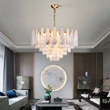 Leon Alabaster Crown Chandelier with Polished Brass Three Tier Design