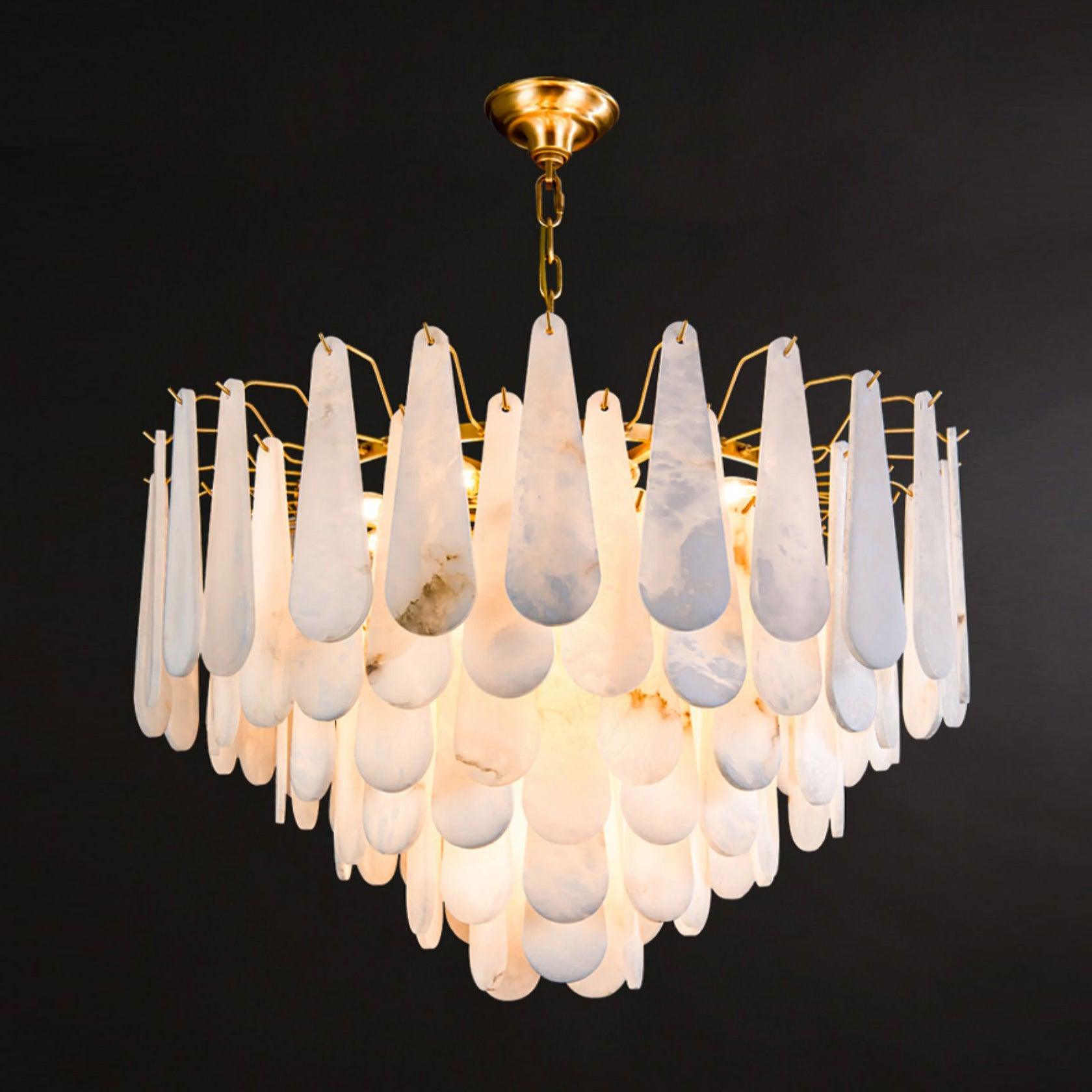 Leon Alabaster Crown Chandelier with Polished Brass Three Tier Design