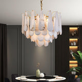 Leon Alabaster Crown Chandelier with Polished Brass Three Tier Design