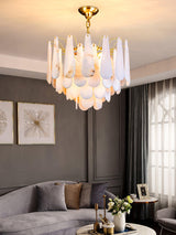 Leon Alabaster Crown Chandelier with Polished Brass Three Tier Design