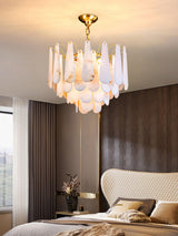 Leon Alabaster Crown Chandelier with Polished Brass Three Tier Design