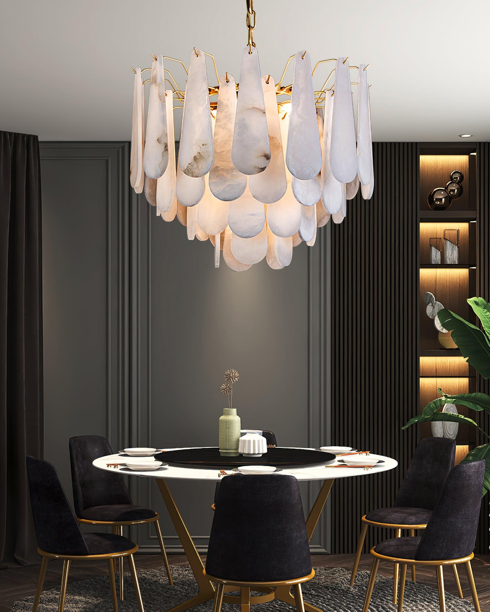 Leon Alabaster Crown Chandelier with Polished Brass Three Tier Design