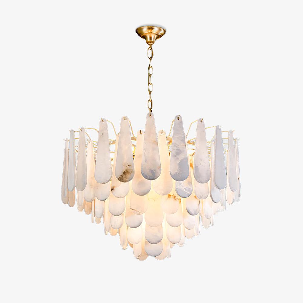 Leon Alabaster Crown Chandelier with Polished Brass Three Tier Design