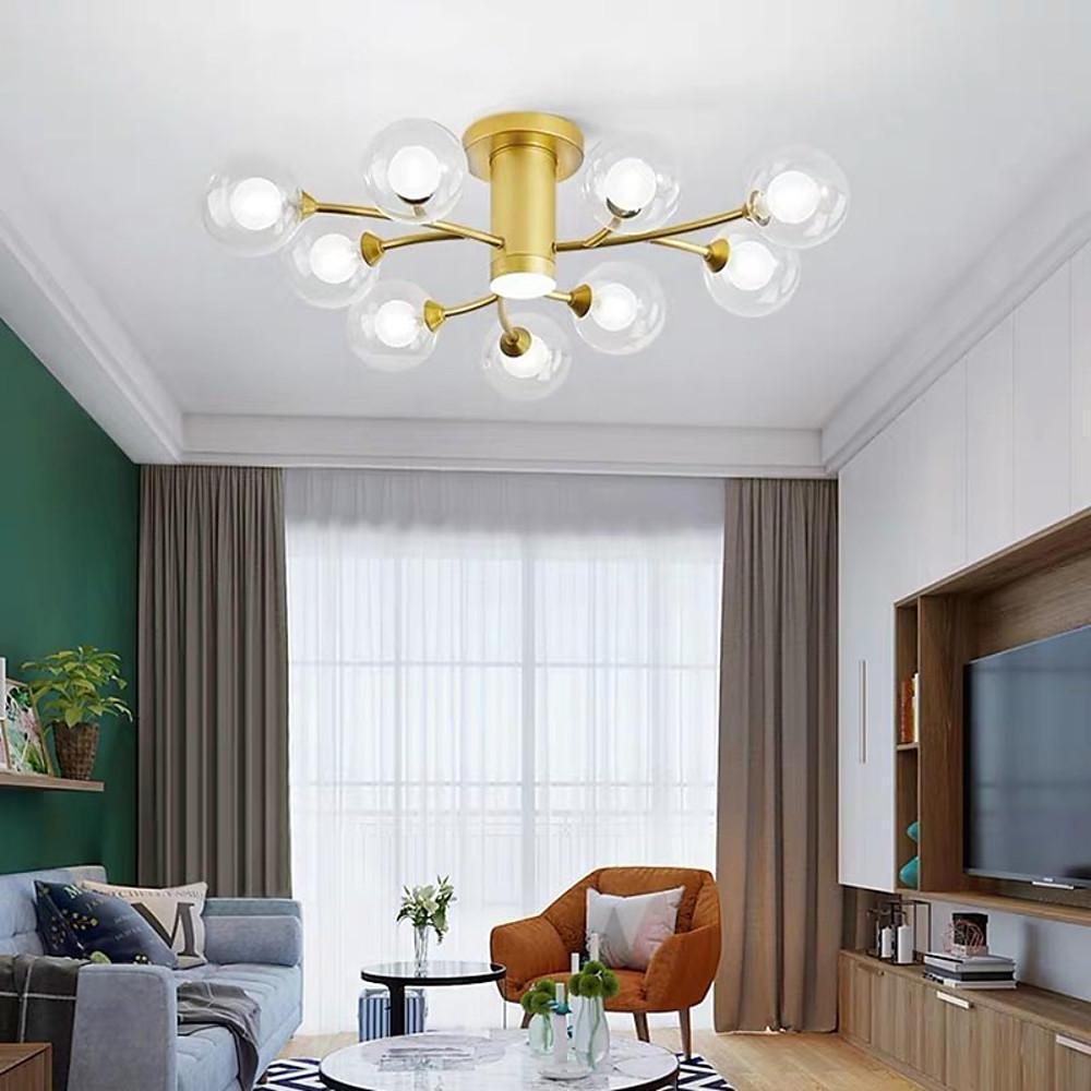 Modern Globe Glass LED Flush Mount Ceiling Light Industrial Metal Lantern Fixture