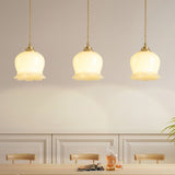Lily of the Valley Flower Pendant Light with Brass Base and Resin Shade for Elegant Home Lighting