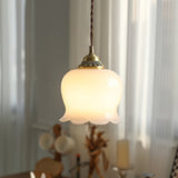 Lily of the Valley Flower Pendant Light with Brass Base and Resin Shade for Elegant Home Lighting