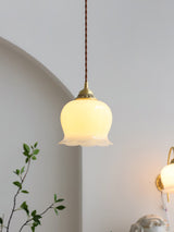 Lily of the Valley Flower Pendant Light with Brass Base and Resin Shade for Elegant Home Lighting