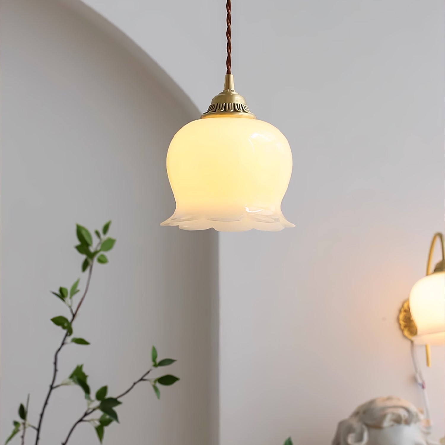Lily of the Valley Flower Pendant Light with Brass Base and Resin Shade for Elegant Home Lighting