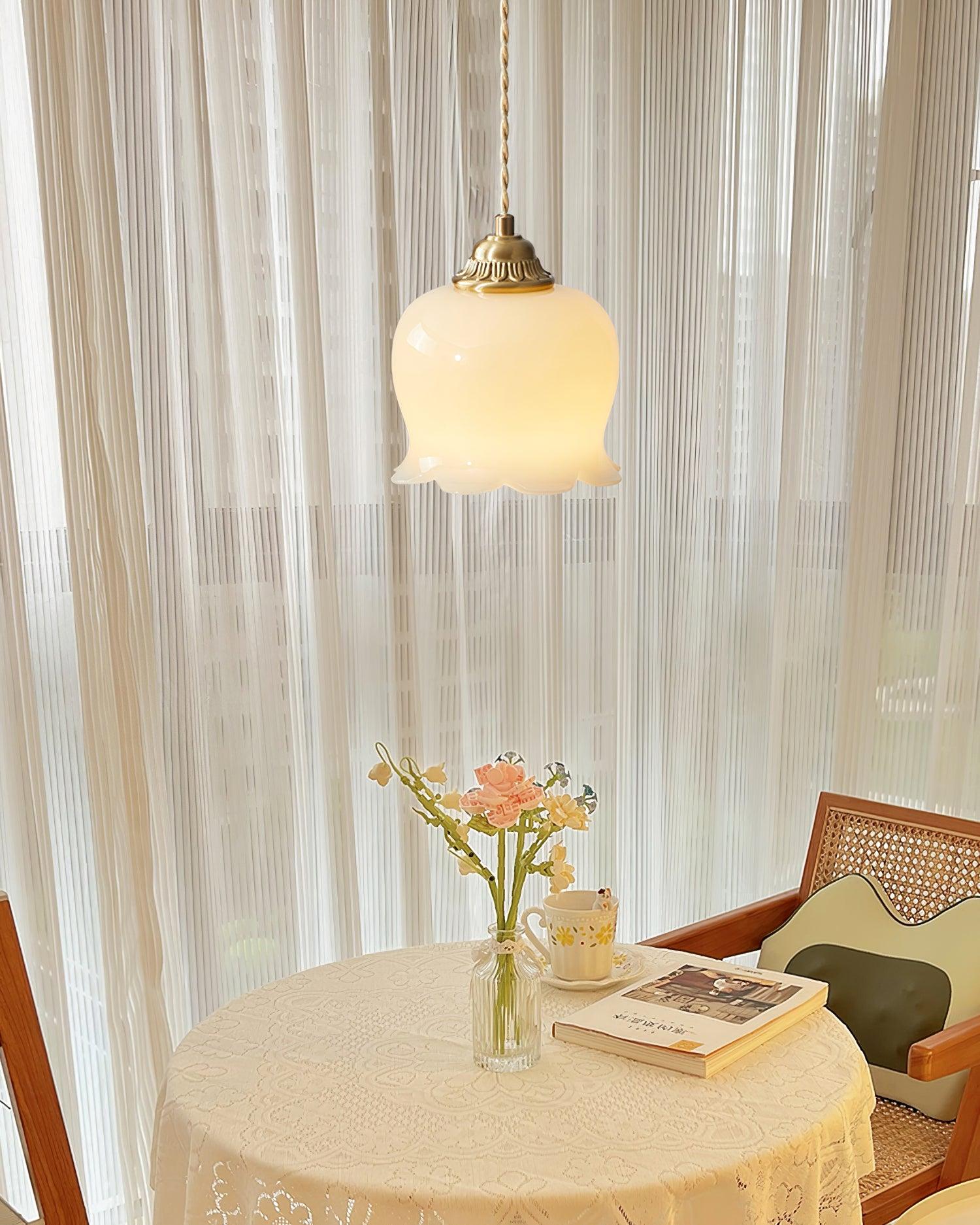 Lily of the Valley Flower Pendant Light with Brass Base and Resin Shade for Elegant Home Lighting
