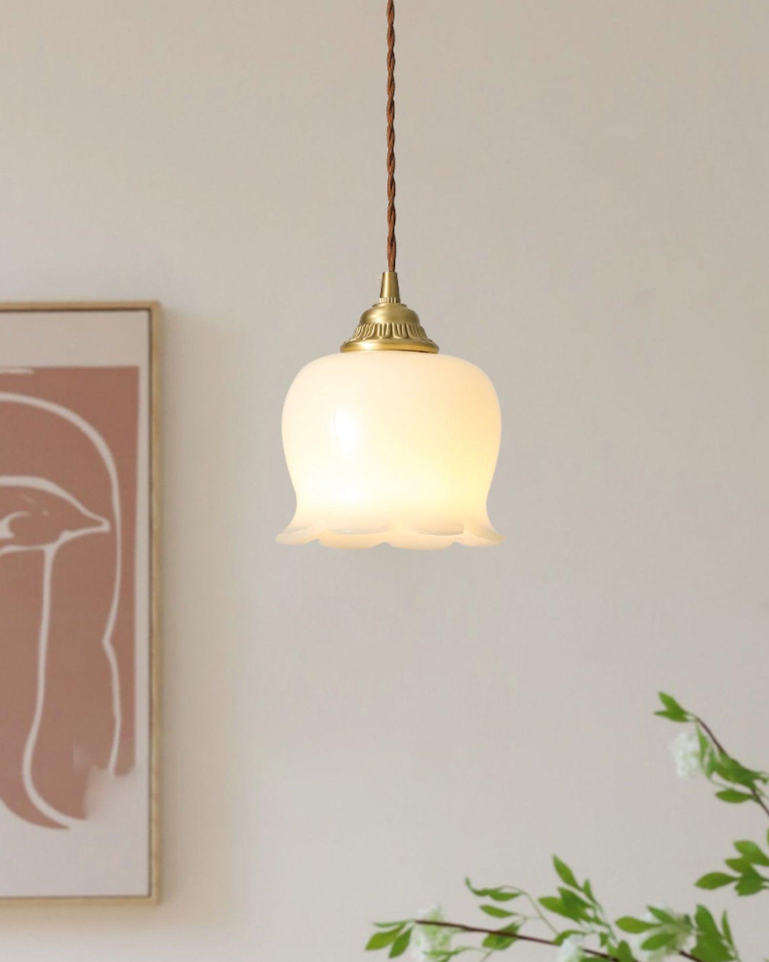Lily of the Valley Flower Pendant Light with Brass Base and Resin Shade for Elegant Home Lighting