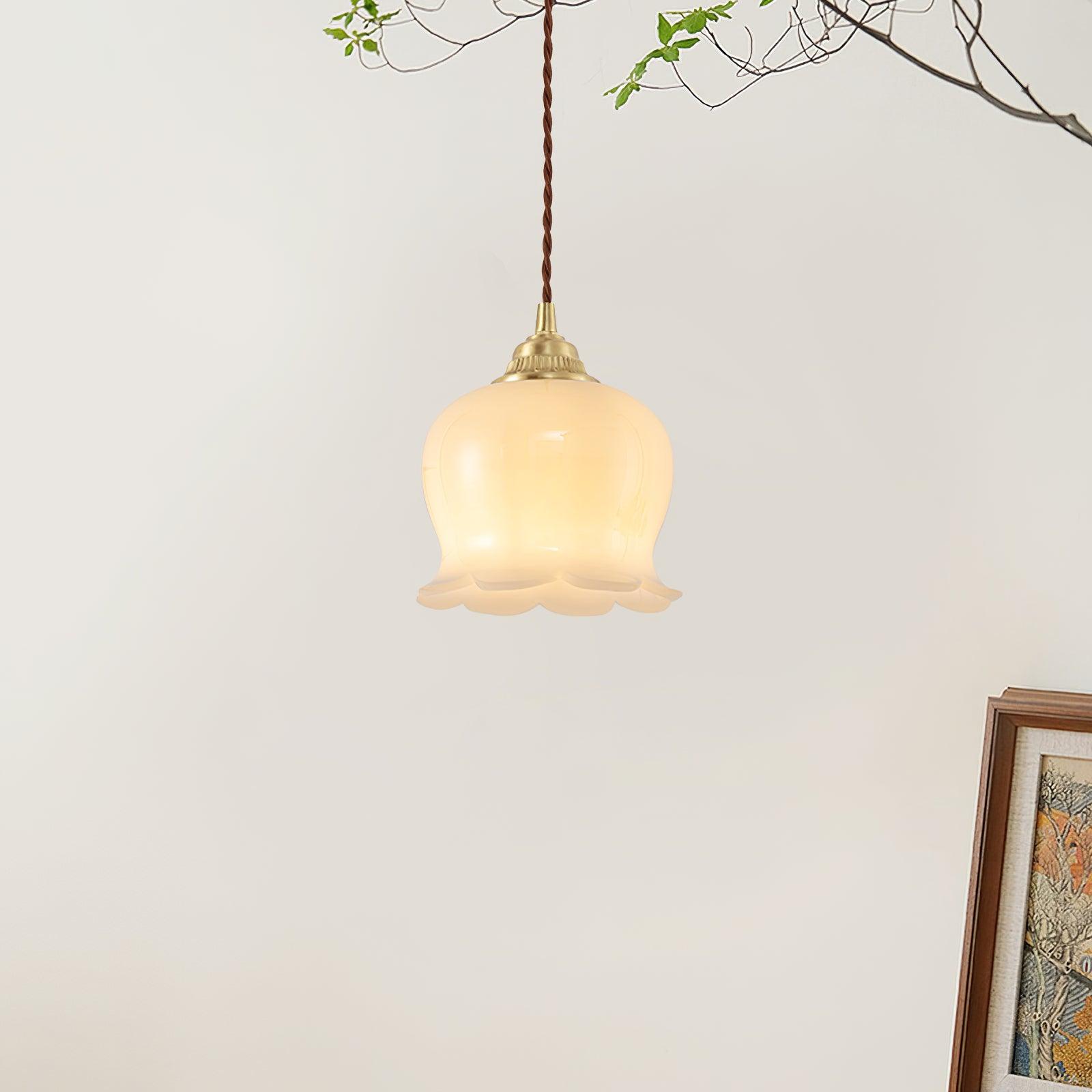 Lily of the Valley Flower Pendant Light with Brass Base and Resin Shade for Elegant Home Lighting