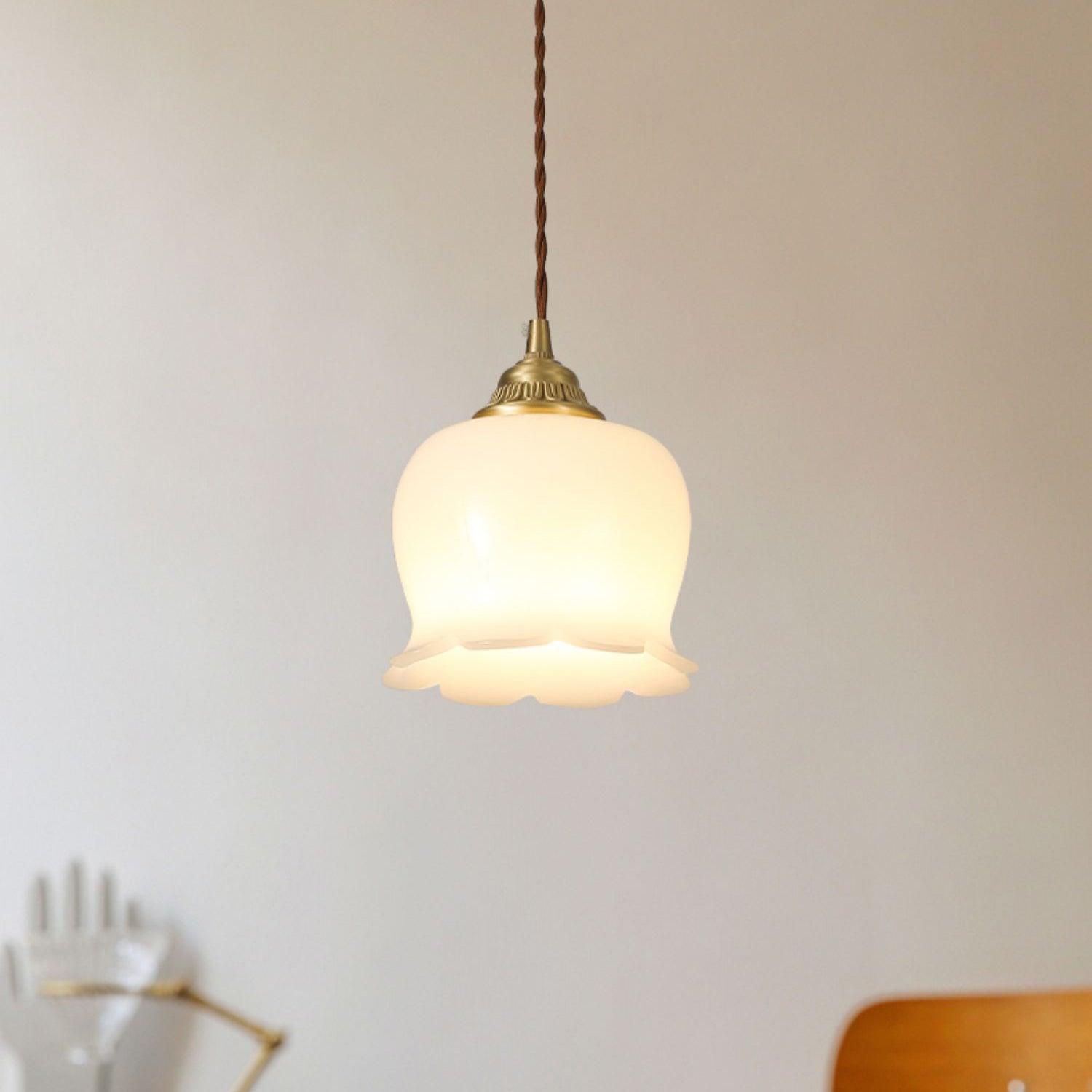 Lily of the Valley Flower Pendant Light with Brass Base and Resin Shade for Elegant Home Lighting