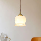 Lily of the Valley Flower Pendant Light with Brass Base and Resin Shade for Elegant Home Lighting
