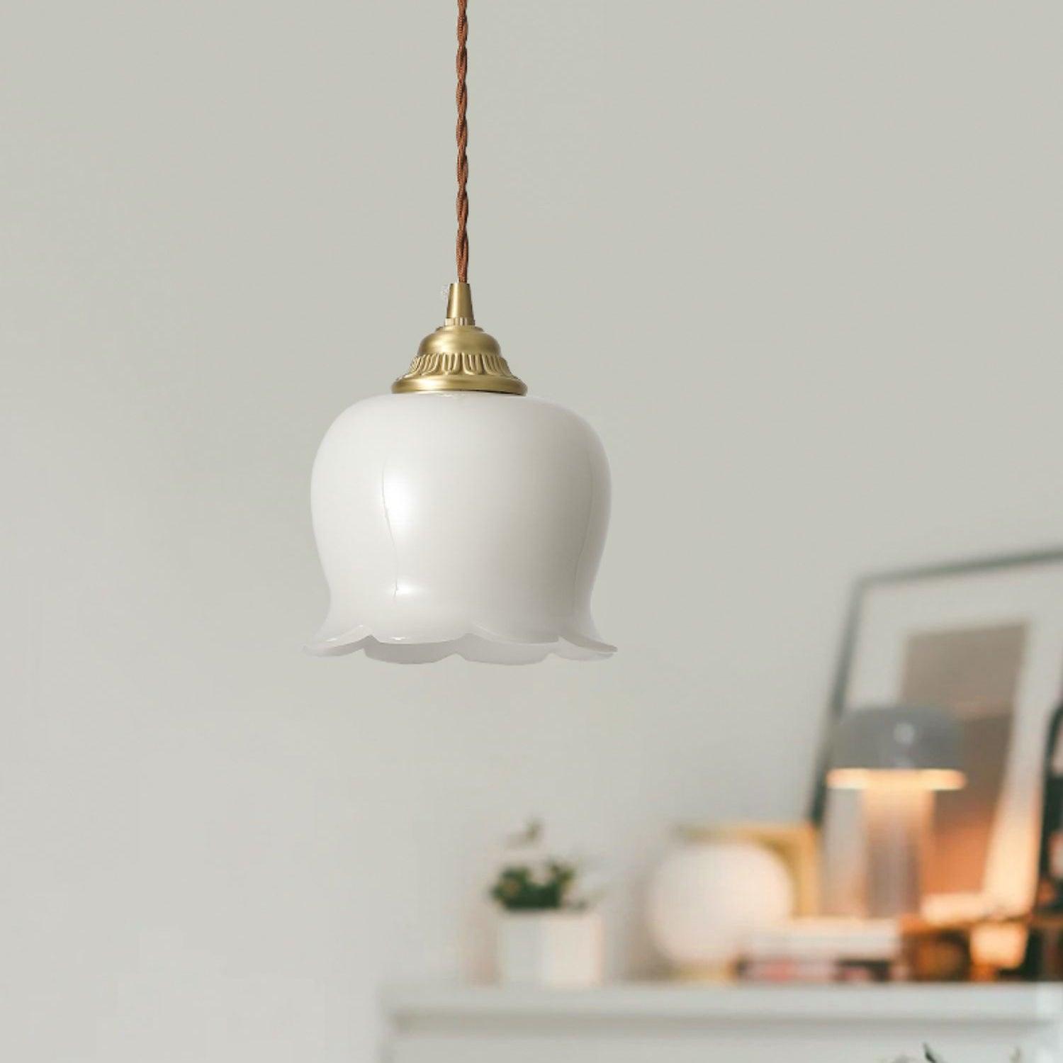 Lily of the Valley Flower Pendant Light with Brass Base and Resin Shade for Elegant Home Lighting