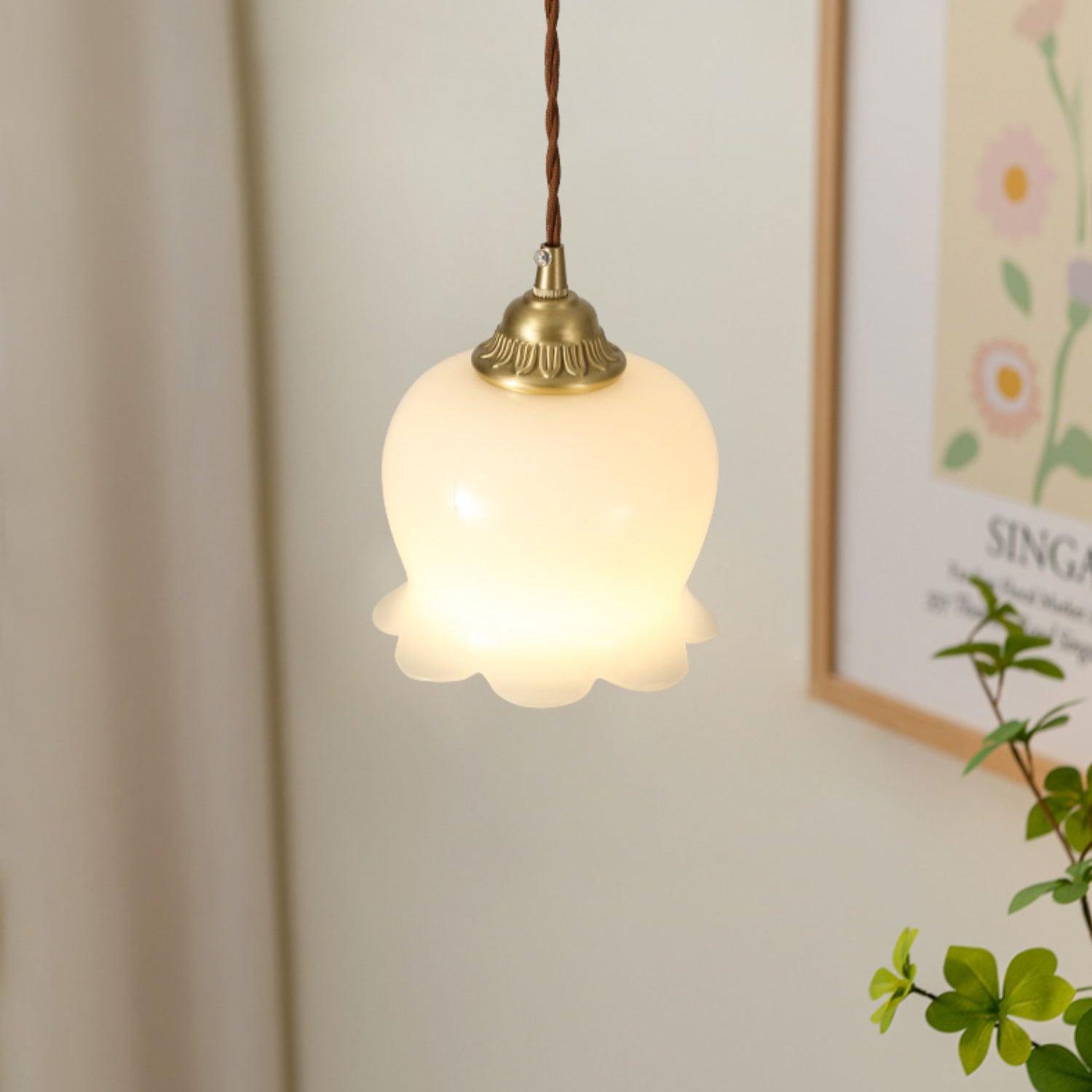 Lily of the Valley Flower Pendant Light with Brass Base and Resin Shade for Elegant Home Lighting