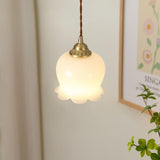 Lily of the Valley Flower Pendant Light with Brass Base and Resin Shade for Elegant Home Lighting