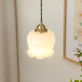 Lily of the Valley Flower Pendant Light with Brass Base and Resin Shade for Elegant Home Lighting