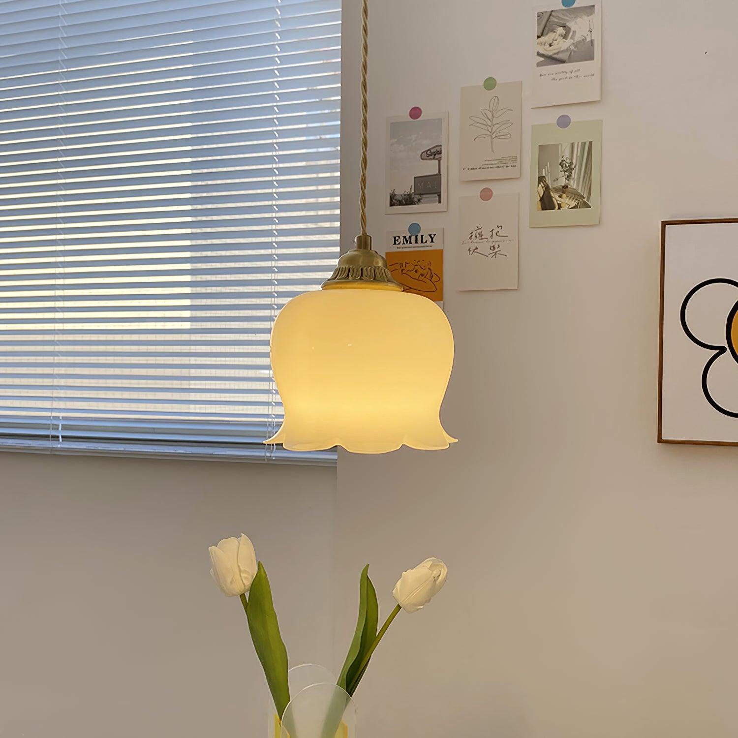 Lily of the Valley Flower Pendant Light with Brass Base and Resin Shade for Elegant Home Lighting
