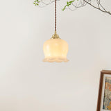 Lily of the Valley Flower Pendant Light with Brass Base and Resin Shade for Elegant Home Lighting