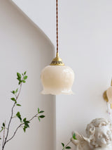 Lily of the Valley Flower Pendant Light with Brass Base and Resin Shade for Elegant Home Lighting