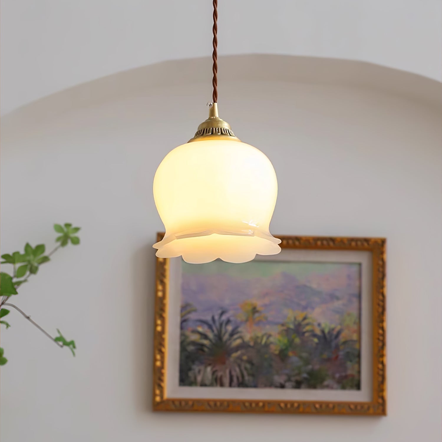 Lily of the Valley Flower Pendant Light with Brass Base and Resin Shade for Elegant Home Lighting