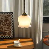 Lily of the Valley Flower Pendant Light with Brass Base and Resin Shade for Elegant Home Lighting