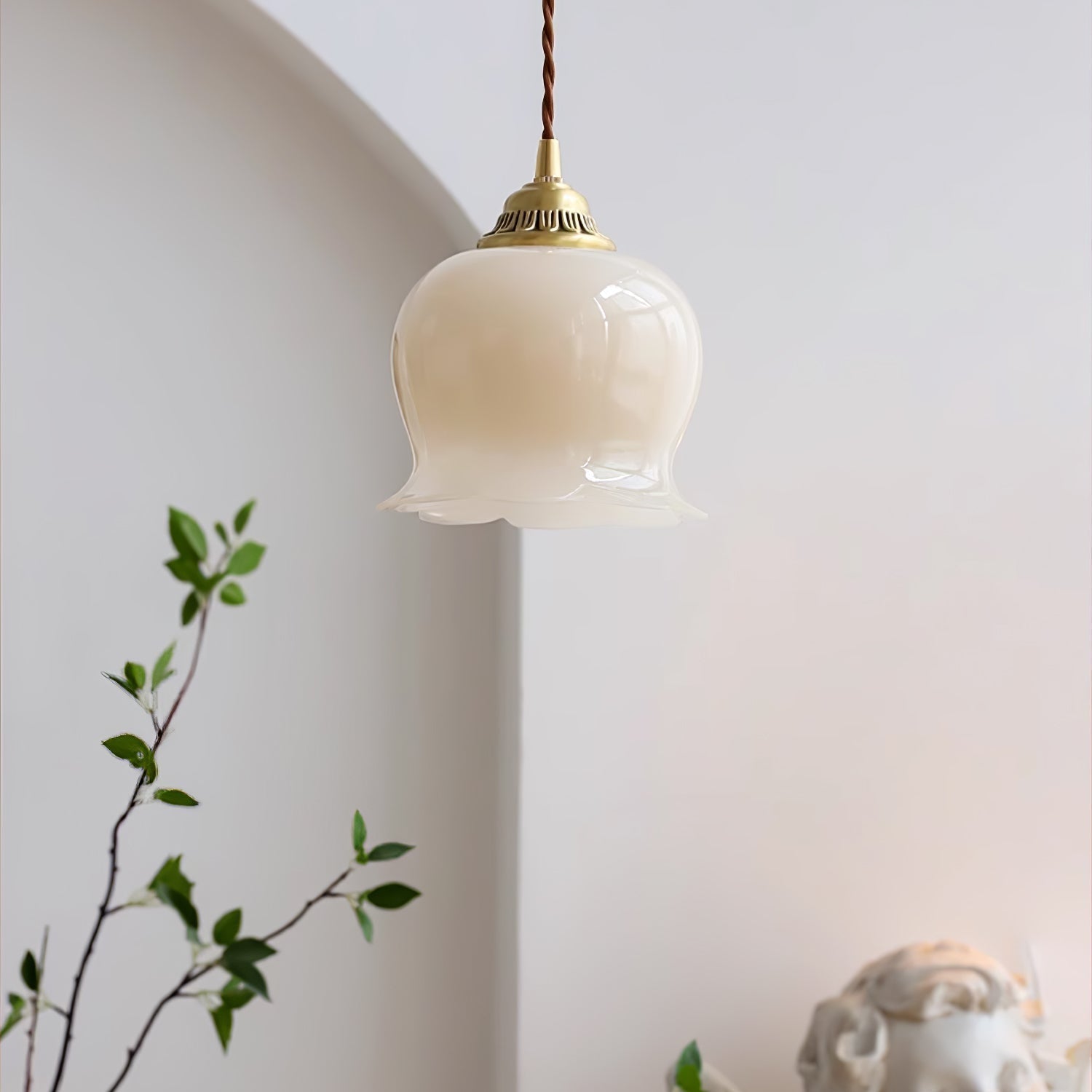 Lily of the Valley Flower Pendant Light with Brass Base and Resin Shade for Elegant Home Lighting