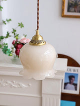 Lily of the Valley Flower Pendant Light with Brass Base and Resin Shade for Elegant Home Lighting