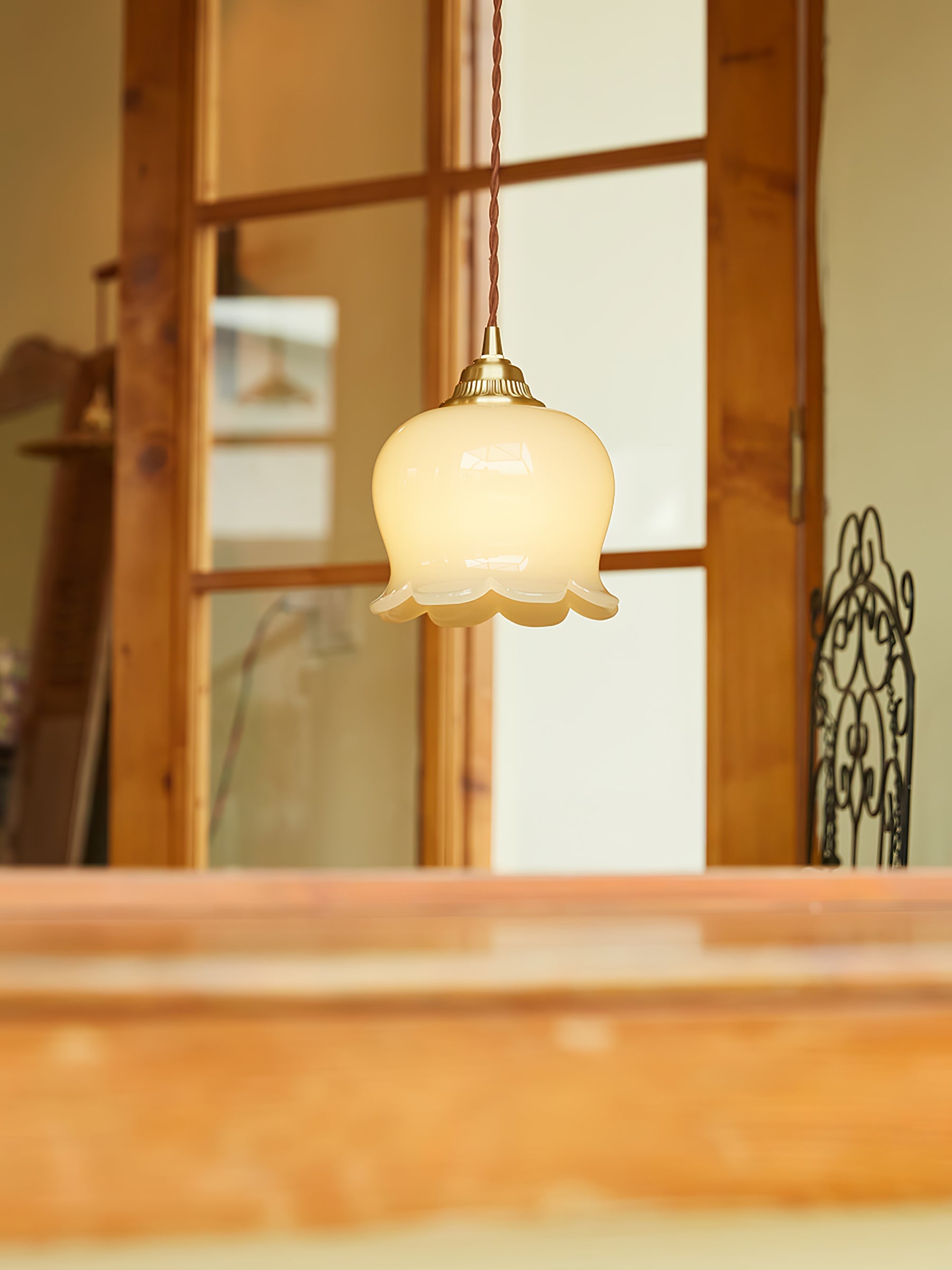 Lily of the Valley Flower Pendant Light with Brass Base and Resin Shade for Elegant Home Lighting
