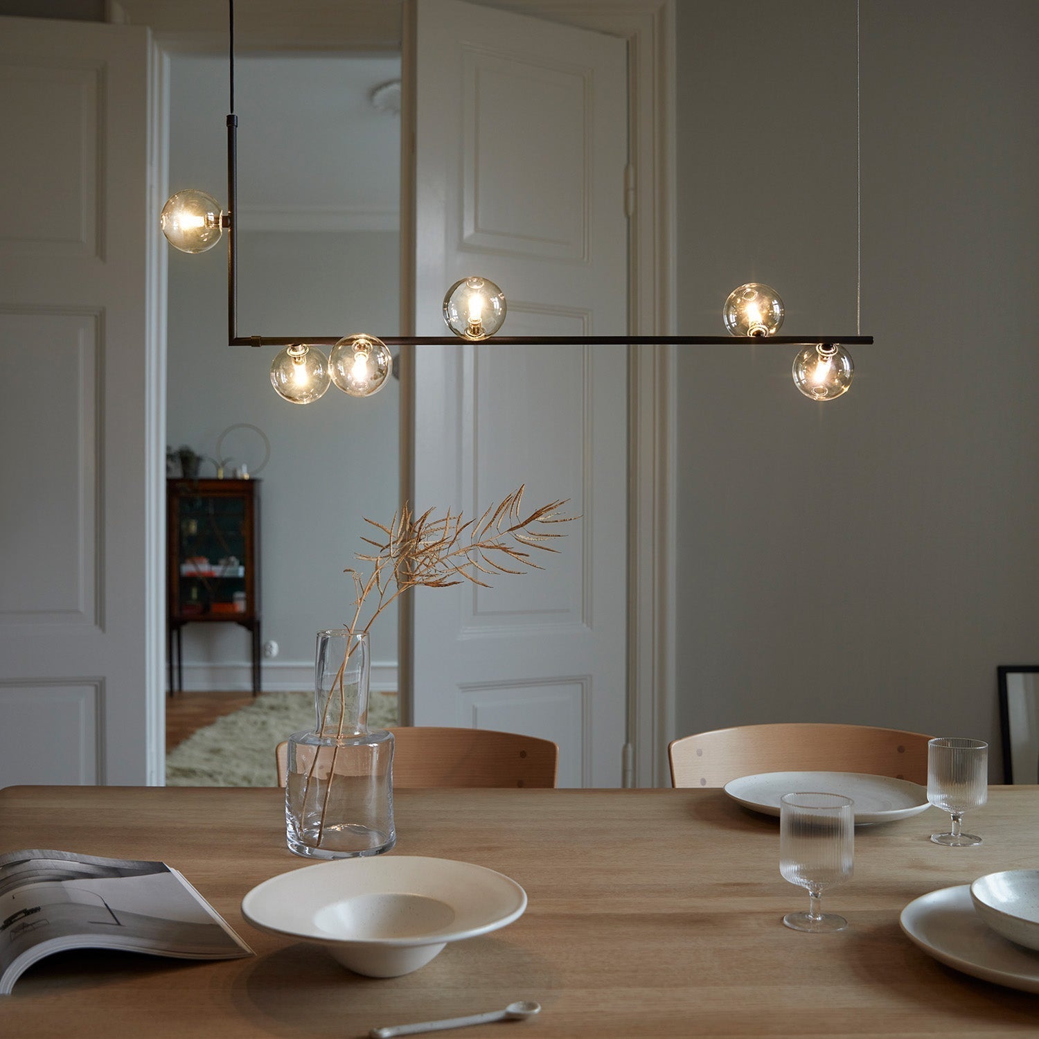 Linear Glass Sphere Chandelier Modern Geometric Pendant Light for Kitchen Island and Dining Table