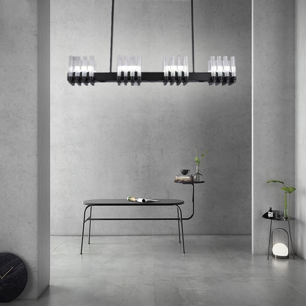 Linear LED Chandelier Modern Electroplated Metal and Glass Pendant Lighting for Dining Room