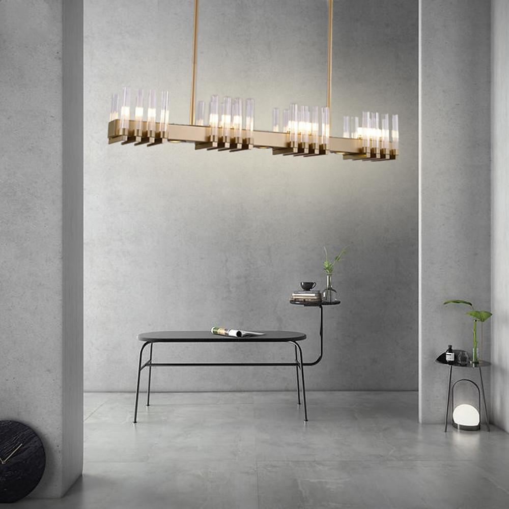 Linear LED Chandelier Modern Electroplated Metal and Glass Pendant Lighting for Dining Room
