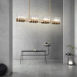 Linear LED Chandelier Modern Electroplated Metal and Glass Pendant Lighting for Dining Room