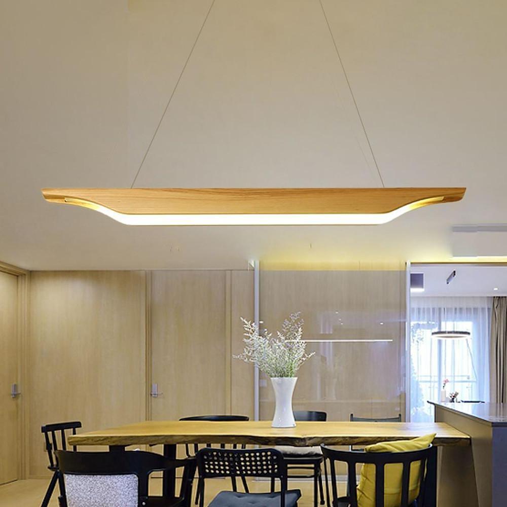 Linear Wood LED Pendant Light Modern Rustic Chandelier for Kitchen Island and Dining Room